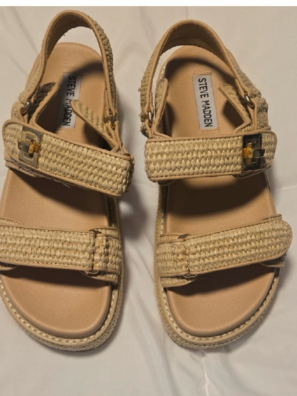 Steve Madden Beige Woven Strap Sandals